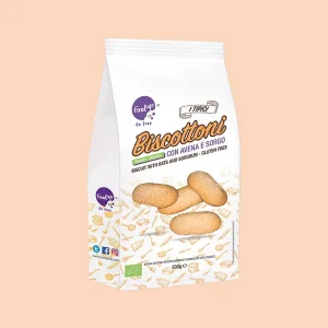 Confezione da 200g di Biscottoni FoodUp con avena e sorgo, biologici e senza glutine, specificamente formulati per celiaci.