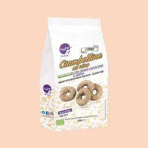 Confezione di Ciambelline al Vino FoodUp da 200g, biscotti biologici con grano saraceno e avena, senza glutine e ricchi di fibre.