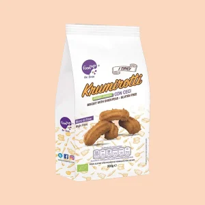 Confezione da 200g di Krumirotti FoodUp con farina di ceci, biologici, senza glutine e ricchi di fibre, adatti ai celiaci.