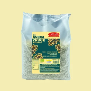 Confezione da 1kg di Avena Crock Integrale Stella, fiocchi di avena croccanti biologici senza zuccheri aggiunti.