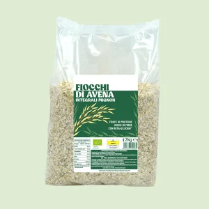 Confezione da 2kg di Fiocchi di Avena Integrali Mignon Stella, biologici, ricchi di fibre e beta-glucani.