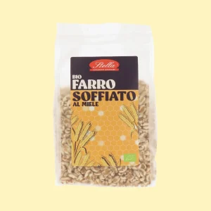Confezione di farro soffiato biologico Stella con miele, cereale croccante per la colazione.