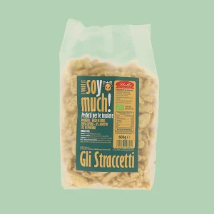 Confezione da 600 g di straccetti di soia biologici Stella Foods, prodotto secco ad alto contenuto proteico, visibile frontalmente con etichetta verde e laterale trasparente.