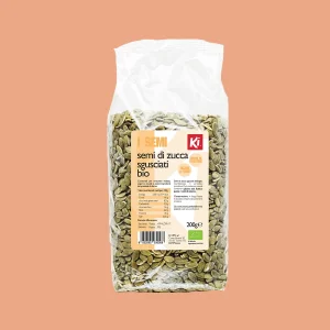 Confezione da 200g di Semi di Zucca Sgusciati Biologici Ki, ricchi di proteine e fibre.