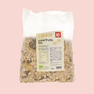 Confezione da 2kg gran Risparmio di Muesli Superfrutta Bio Ki, ricco di fibre e senza zuccheri aggiunti.