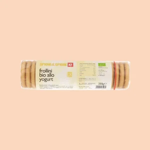 Confezione fronte di Frollini Bio allo Yogurt Ki Spighe & Spighe 250g, biscotti biologici senza olio di palma.