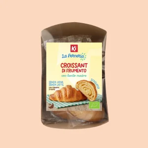 Confezione di croissant biologici di frumento Ki La Forneria con lievito madre, senza uova e senza latte, 4 pezzi da 40g.
